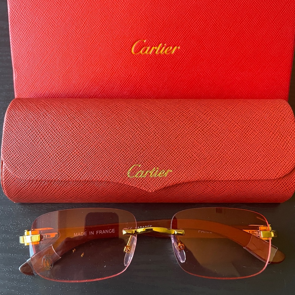 Authentic Men’s Cartier Red Sunglasses Wood Frame
